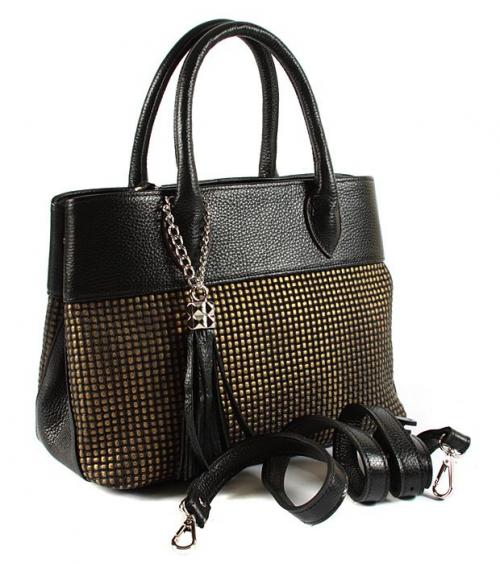 Кожаная черная женская сумка тиснение золото Damiano Nesta, фото 1