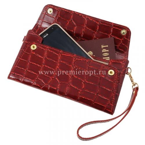 Клатч женский с ремешком на руку Красный крокодил Премьер, фото 1