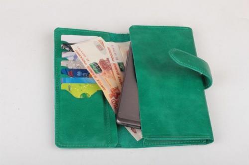Кожаный кошелек зеленый Титул М, фото 1